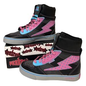 PUNKROSE High-Top Sneakers in Black with Pink & Blue Accents
